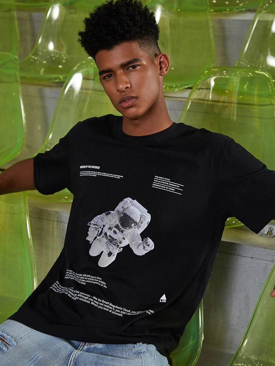 Hombres Camiseta con slogan & con estampado de astronauta