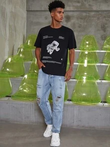 Hombres Camiseta con slogan & con estampado de astronauta