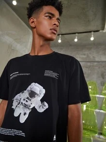 Hombres Camiseta con slogan & con estampado de astronauta
