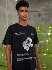 Hombres Camiseta con slogan & con estampado de astronauta