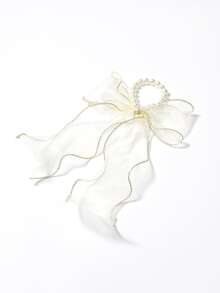 Faux Pearl Decor Scarf Hair Tie - Beige - View 2