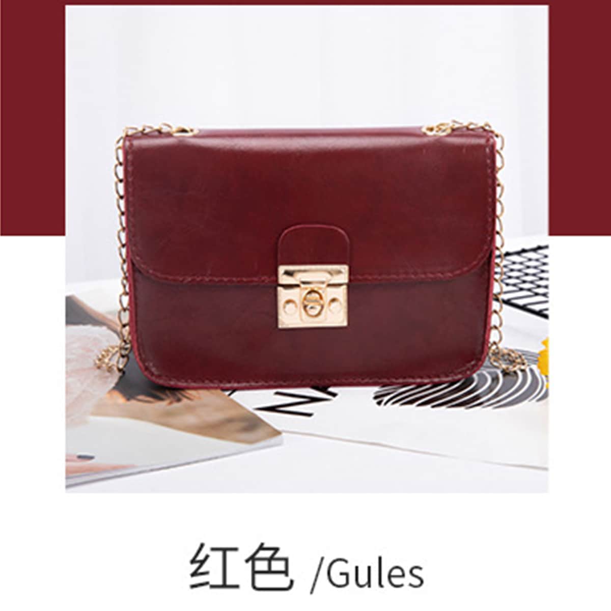 Turn-lock Chain Crossbody Bag, Red