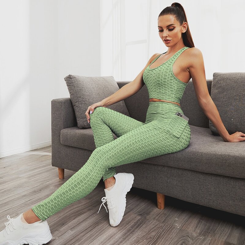 

Honeycomb Sports Bra With Pocket Side Leggings, Olive green