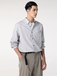 Camisa con parche de bolsillo tapeta con botón - Gris Claro - Ver 4