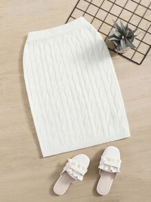 Girls Cable Knit Skirt - White - View 1