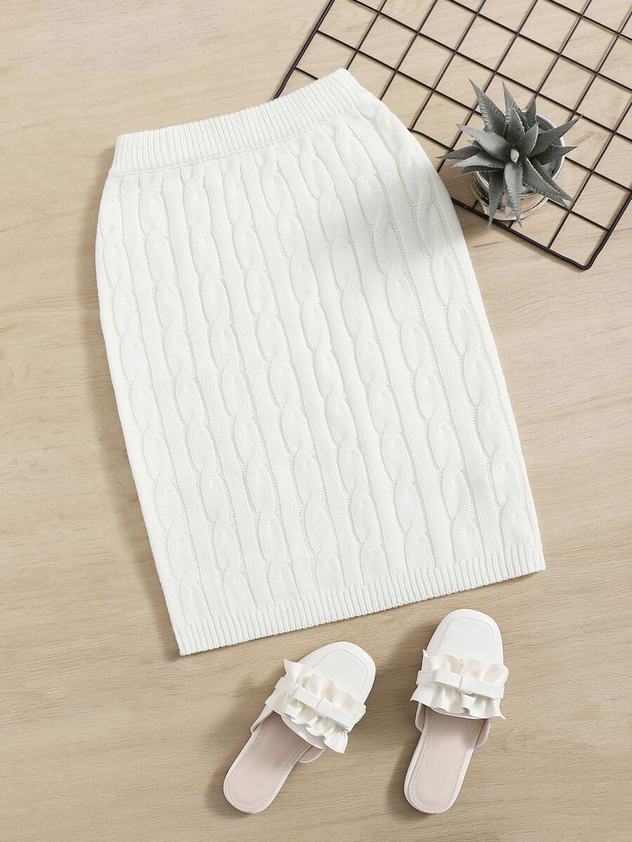 Girls Cable Knit Skirt - White - View 1