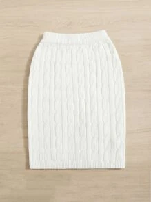 Girls Cable Knit Skirt - White - View 2