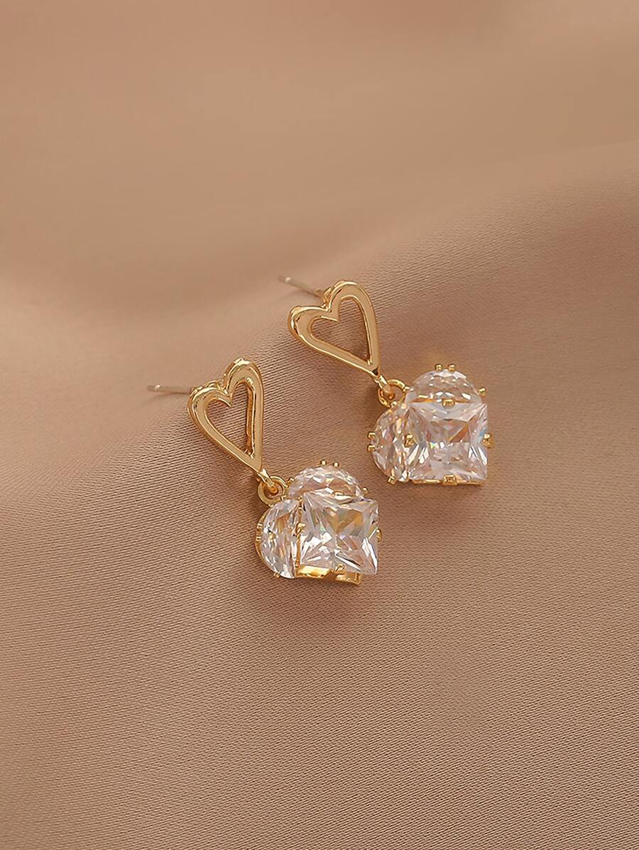 Thả hoa tai Khối Zirconia  Tim - Vàng - Xem 1