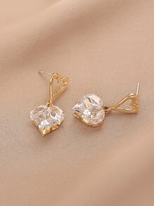 Thả hoa tai Khối Zirconia  Tim - Vàng - Xem 2