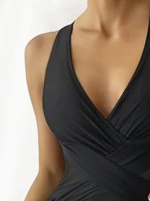 SHEIN Swim Một mảnh Tương phản Mesh - màu đen - Xem 3