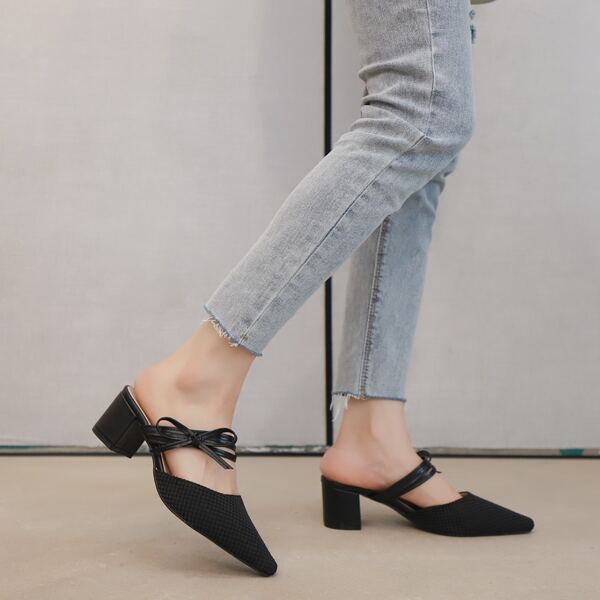 

Bow Decor Chunky Heeled Mules, Black