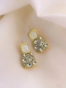 Andkiss Rhinestone Geo Decor Earrings - White - View 1