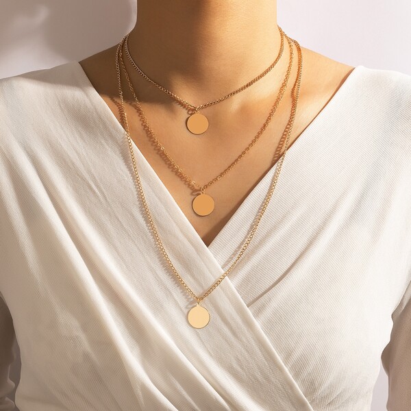 

Disc Pendant Layered Necklace, Gold