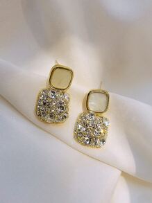 Andkiss Rhinestone Geo Decor Earrings - White - View 2