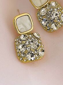 Andkiss Rhinestone Geo Decor Earrings - White - View 3