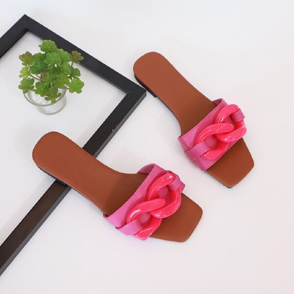 

Chain Decor Slide Sandals, Hot pink