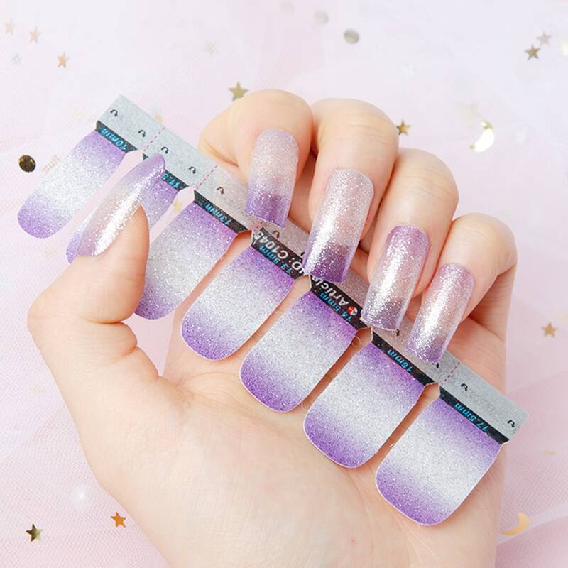 

14pcs Ombre Glitter Decor Nail Sticker, Multicolor