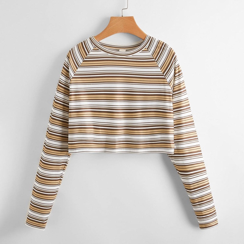 

Striped Print Raglan Sleeve Tee, Multicolor