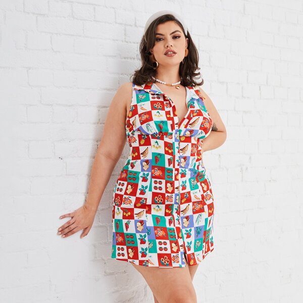 

Plus Fruit Print Button Through Dress, Multicolor