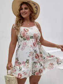 Breezaya Plus Floral Print Ruffle Hem Cami Dress - Multicolor - View 3