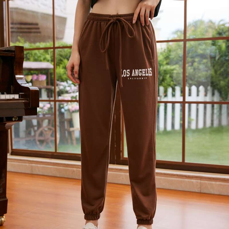 

Letter Drawstring Sweatpants, Coffee brown