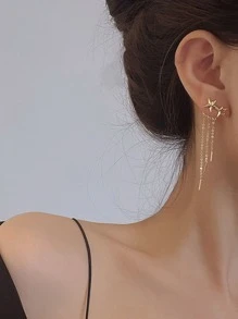 Star Decor Metal Tassel Earrings - Yellow Gold - View 1