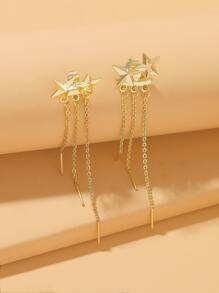 Star Decor Metal Tassel Earrings - Yellow Gold - View 2