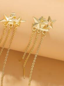 Star Decor Metal Tassel Earrings - Yellow Gold - View 3
