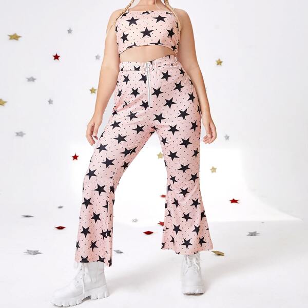 

Plus Star Print Crop Cami Top & Pants, Baby pink