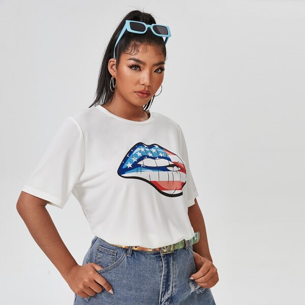 

Plus Lips And American Flag Print Tee, White