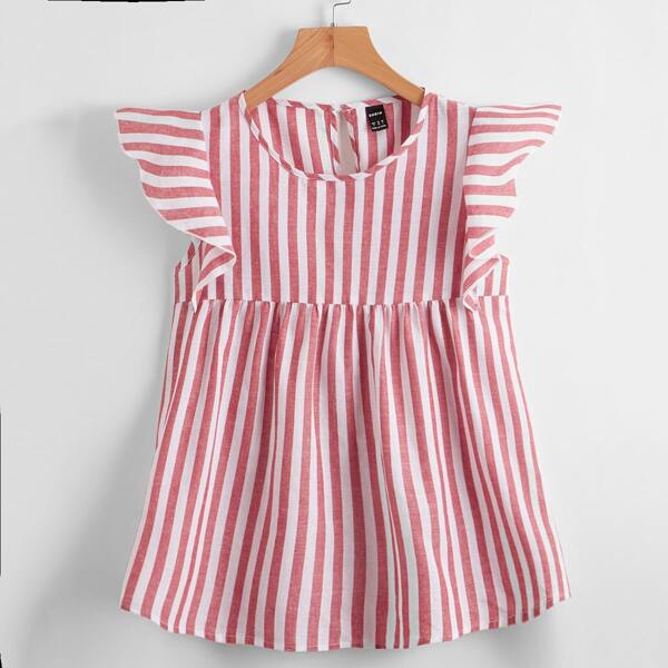

Ruffle Trim Striped Top, Red and white