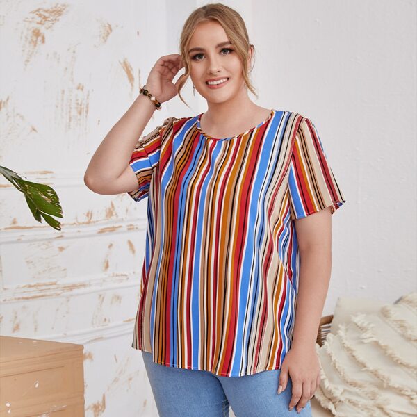 

Plus Striped Print Top, Multicolor