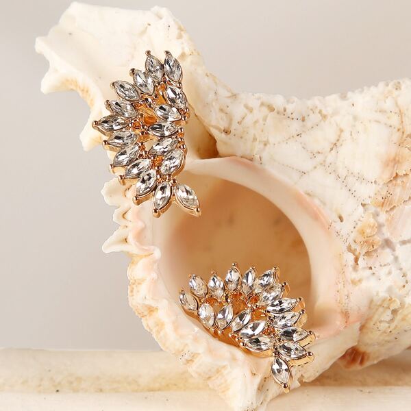 

Rhinestone Wing Charm Stud Earrings, Silver