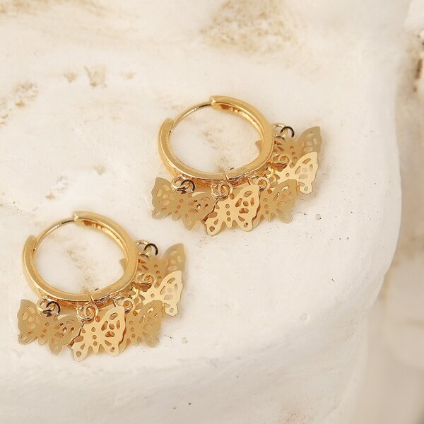 

Butterfly Charm Hoop Drop Earrings, Gold