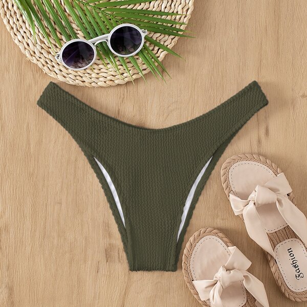 

Textured High Cut Bikini Panty, Army green