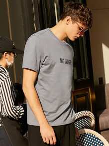 Camiseta con estampado de letra y ala - Gris - Ver 4