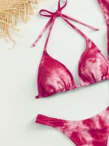 SHEIN Swim صبغ متعادل طقم بيكيني مثلث حمالة صدر & سروال داخلي ثونغ لباس قيعان وغطاء فستان 3قطعات بدلة سباحة