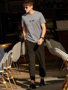 Camiseta con estampado de letra y ala - Gris - Ver 5