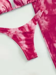 SHEIN Swim صبغ متعادل طقم بيكيني مثلث حمالة صدر & سروال داخلي ثونغ لباس قيعان وغطاء فستان 3قطعات بدلة سباحة