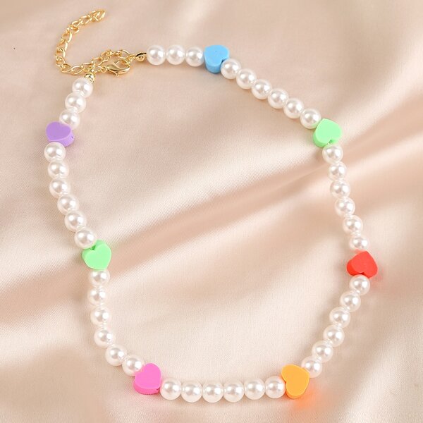 

Faux Pearl Beaded Necklace, Multicolor