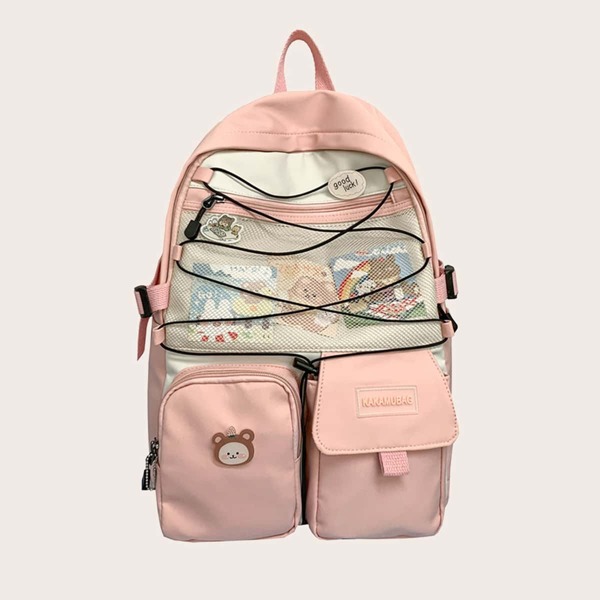

Cartoon Decor Drawstring Design Backpack, Pink