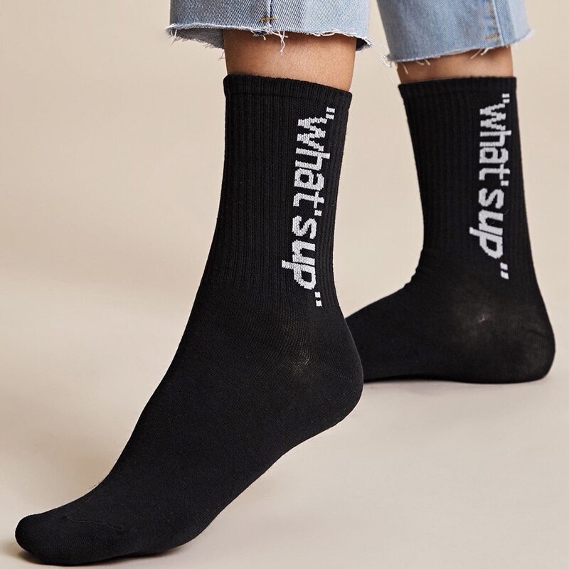

Letter Graphic Crew Socks, Black