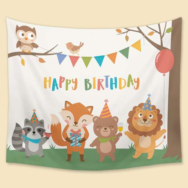 

Cartoon Graphic Kids Birthday Tapestry, Multicolor