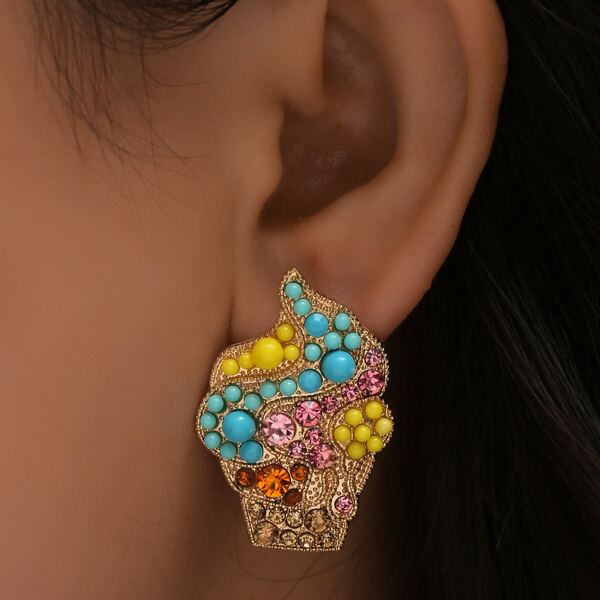 

Rhinestone Decor Ice Cream Earrings, Multicolor