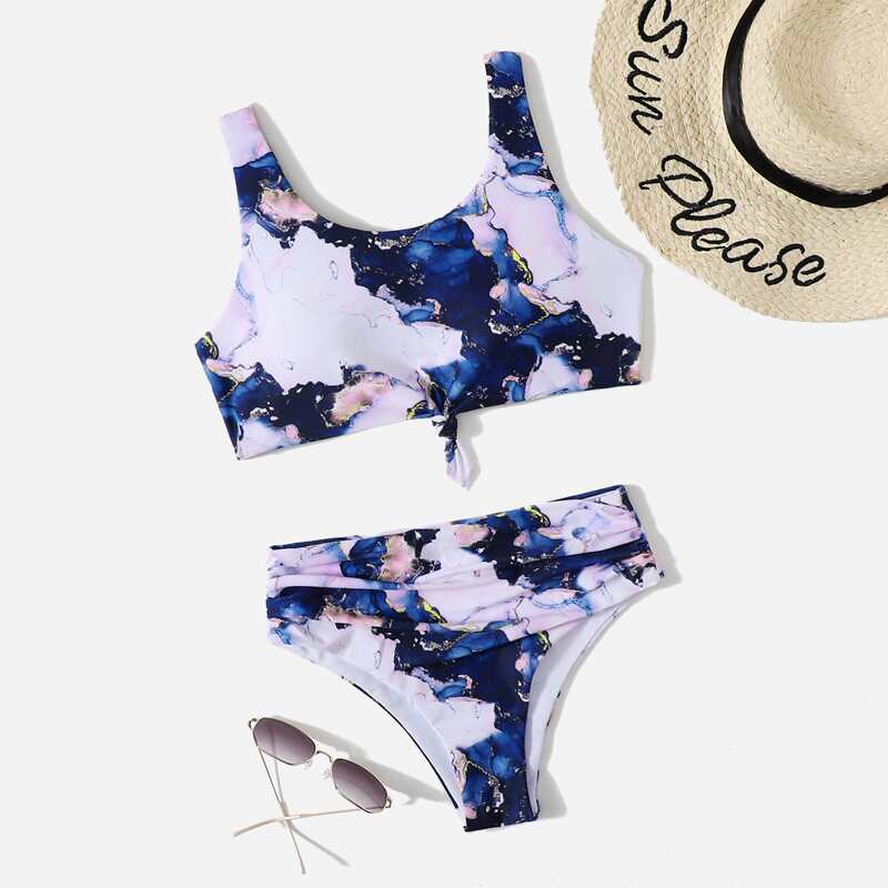 

Marble Pattern Bikini Swimsuit, Multicolor