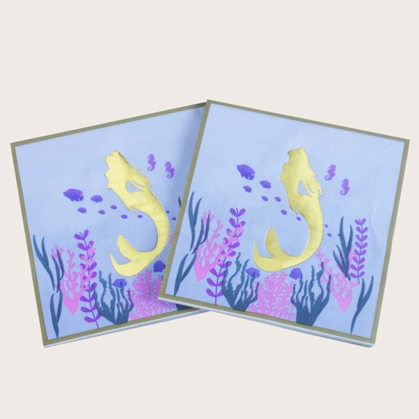 

20pcs Mermaid Pattern Paper Napkin, Multicolor