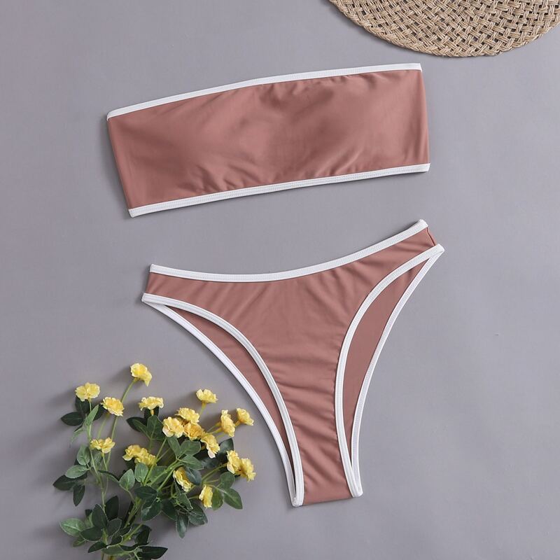 

Contrast Binding Bikini Swimsuit, Brown