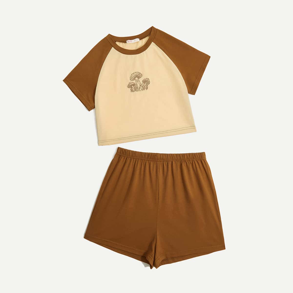 

Mushroom Embroidery Baseball Tee & Track Shorts, Multicolor