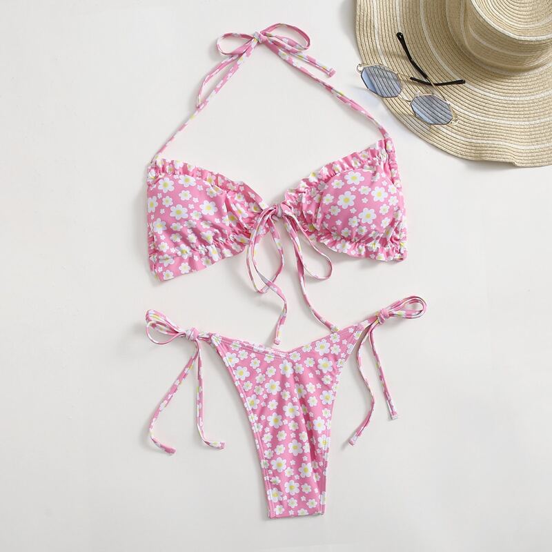 

Floral Pattern Bikini Swimsuit, Multicolor