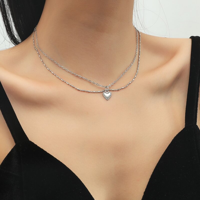 

Heart Pendant Necklace, Silver